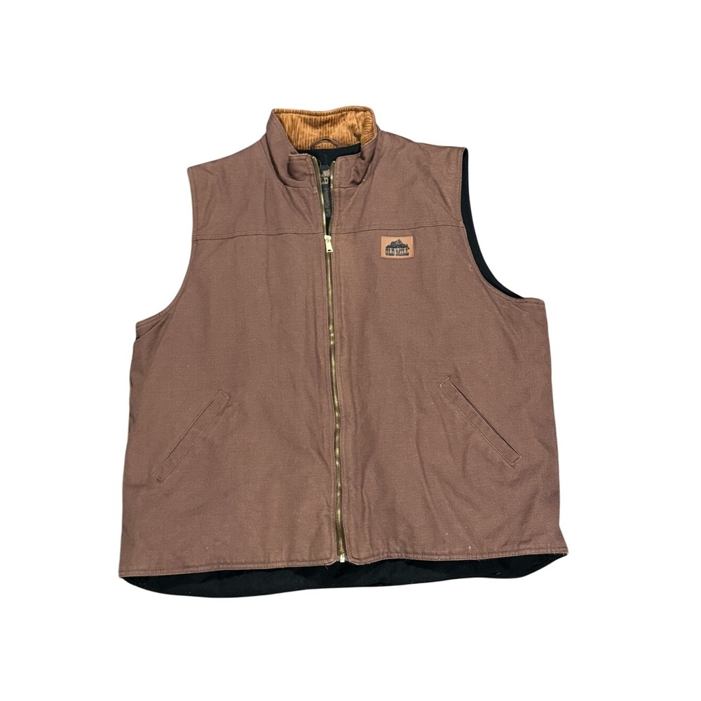 Old Mill Men Brown Canvas Insulated Workwear Vest 2XL Corduroy Collar Chore Barn